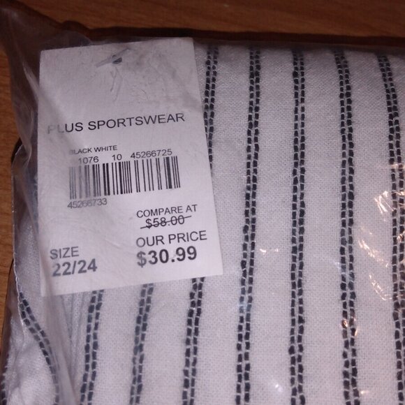 CATO Plus Size 22/24 Contrast Stripe Linen Pants Blk & White - Picture 2 of 3